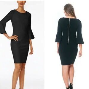 NEW Black Sheath Dress with Bell Sleeves and Crew Neck 4P